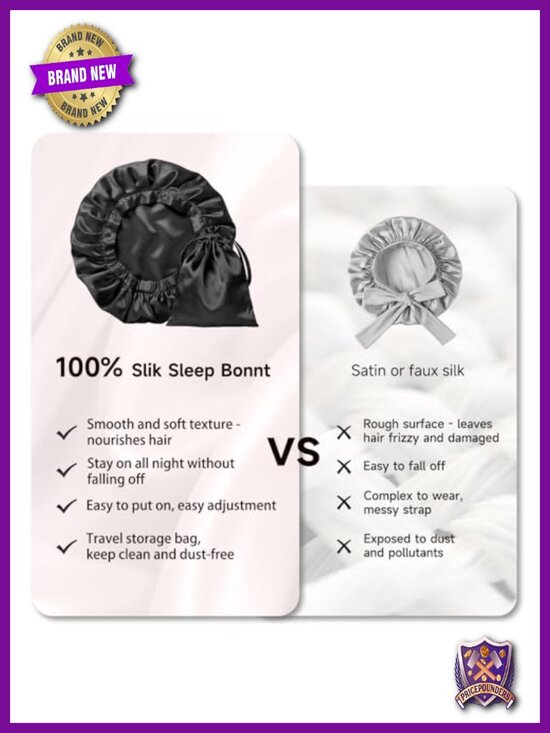 100% Mulberry Silk Hair Bonnet for Sleeping, 22 Momme Double Layer, Non-Slip main image 6
